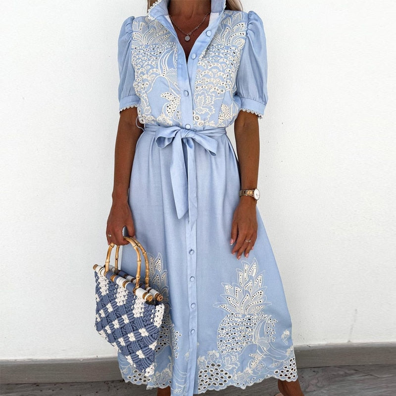 Levoire | Robe Bleue Avec Tissu Et Ceinture Bleu clair