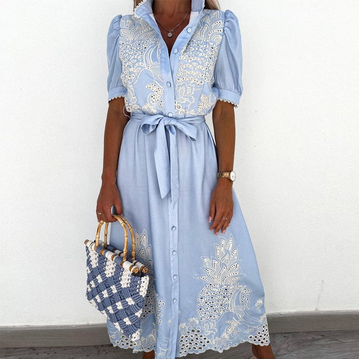 Levoire | Robe Bleue Avec Tissu Et Ceinture Bleu clair