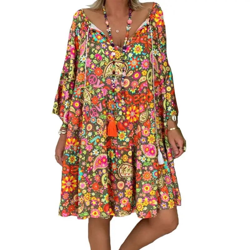 Levoire | Robe À Col En V Fleurie Confortable Jaune