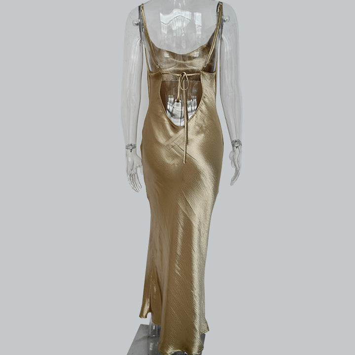 Levoire | Robe Longue Sans Dos À Bretelles Spaghetti En Satin