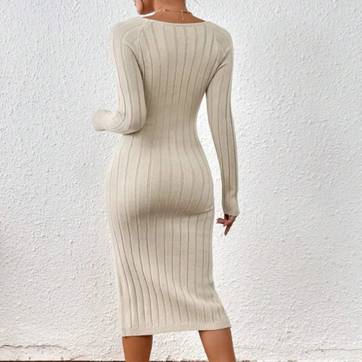 Levoire | Rento Manches Longues Slim Fit Col Carré Midi Robe