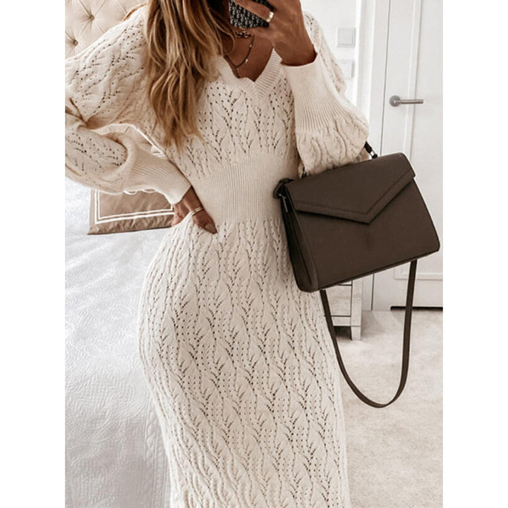 Levoire | Robe Midi Beige Tricot Automne