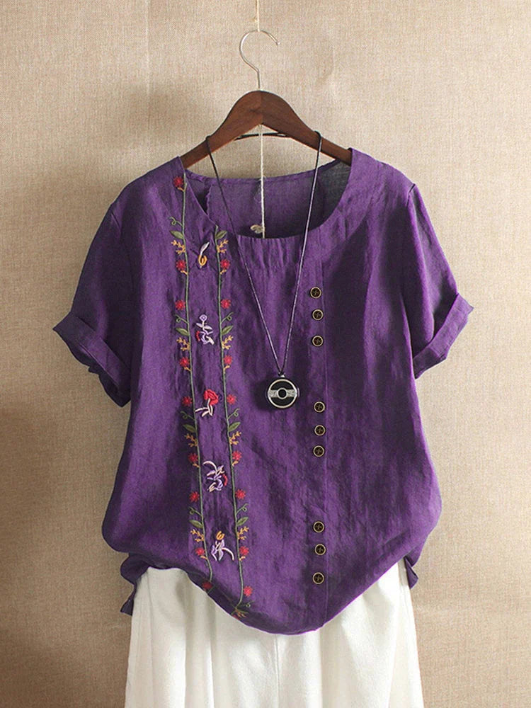Levoire | Blusa bordada rosa manga Pourpre