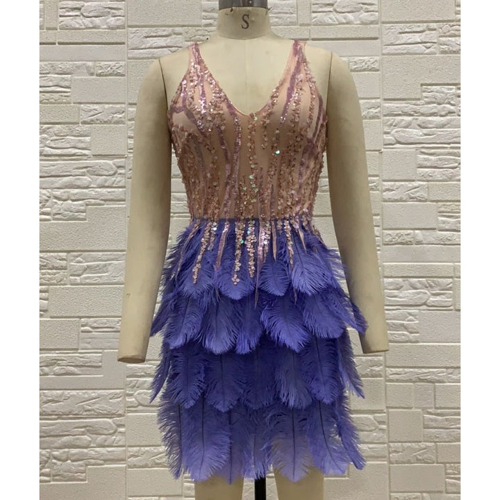 Levoire | Plumes Paillettes Mini Robes Épaules Dégagées