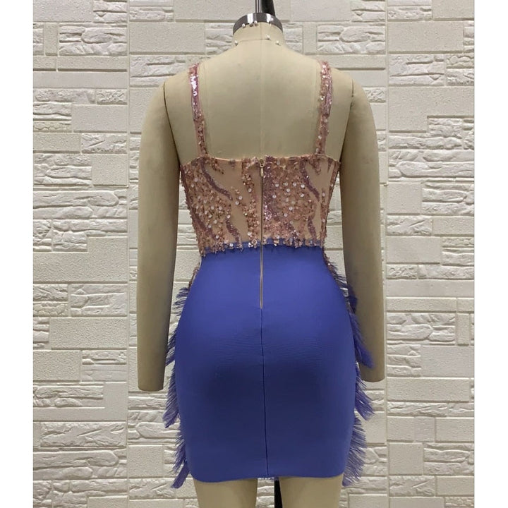 Levoire | Plumes Paillettes Mini Robes Épaules Dégagées