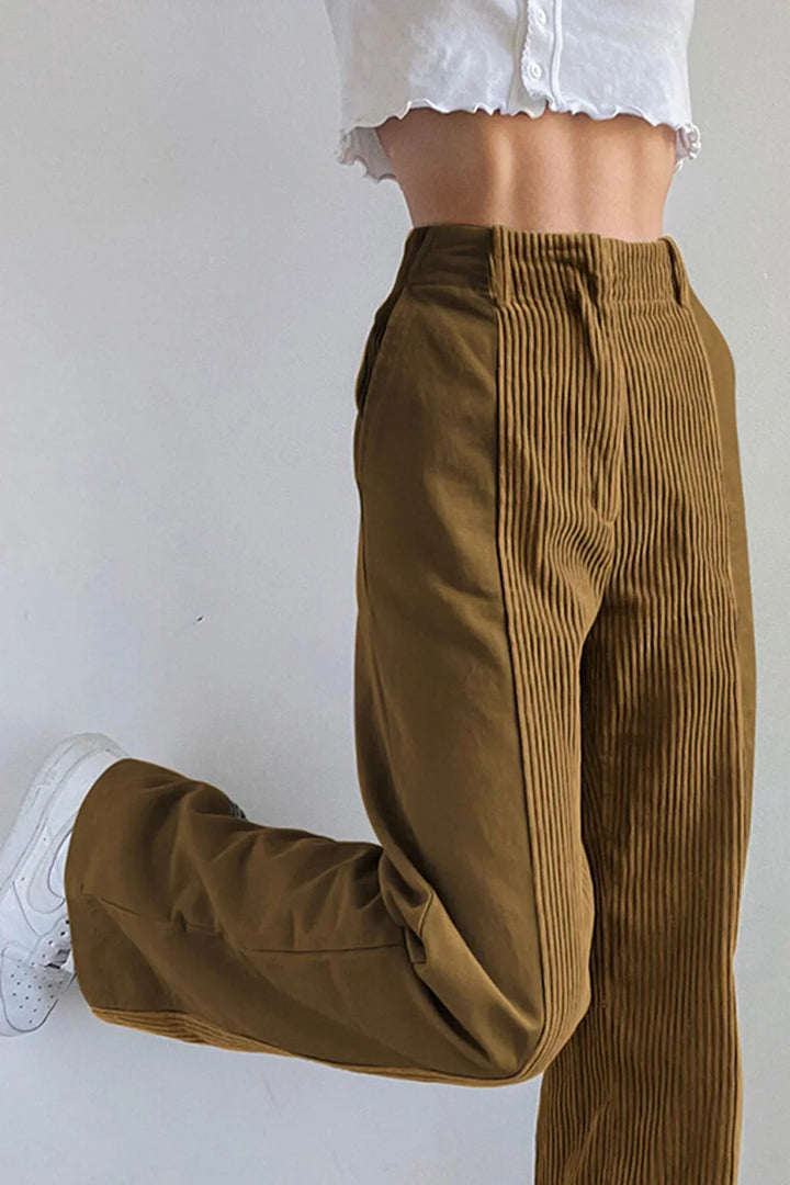 Levoire | Pantalon Long Taille Haute Pour Femmes Khaki