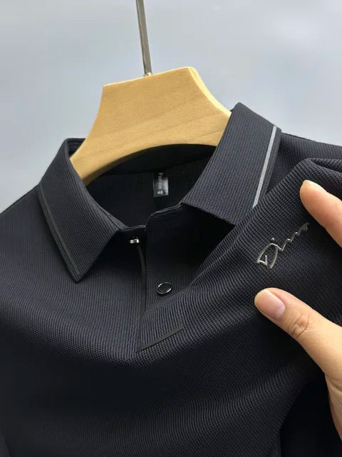 Levoire | Chemise En Soie À Col Polo Noir