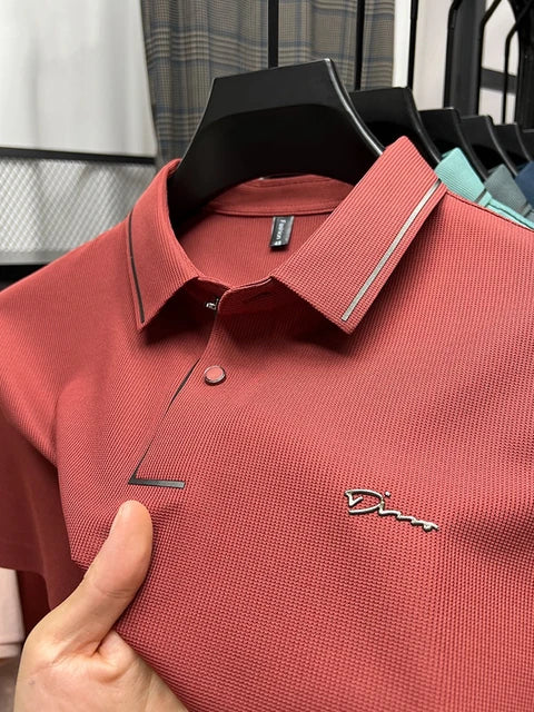 Levoire | Chemise En Soie À Col Polo Rouge