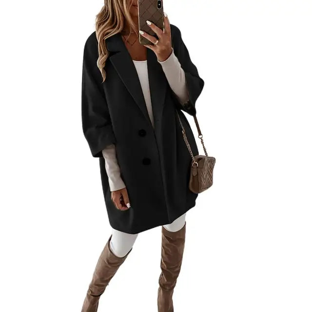 Levoire | Veste Longue Élégante Avec Manches 3/4 Noir