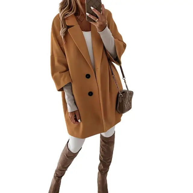 Levoire | Veste Longue Élégante Avec Manches 3/4 Khaki