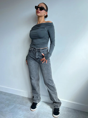 Levoire | Jeans Taille Haute Déchirés Gris Jeans Avec Jambes Droites Jeans Pour Femmes