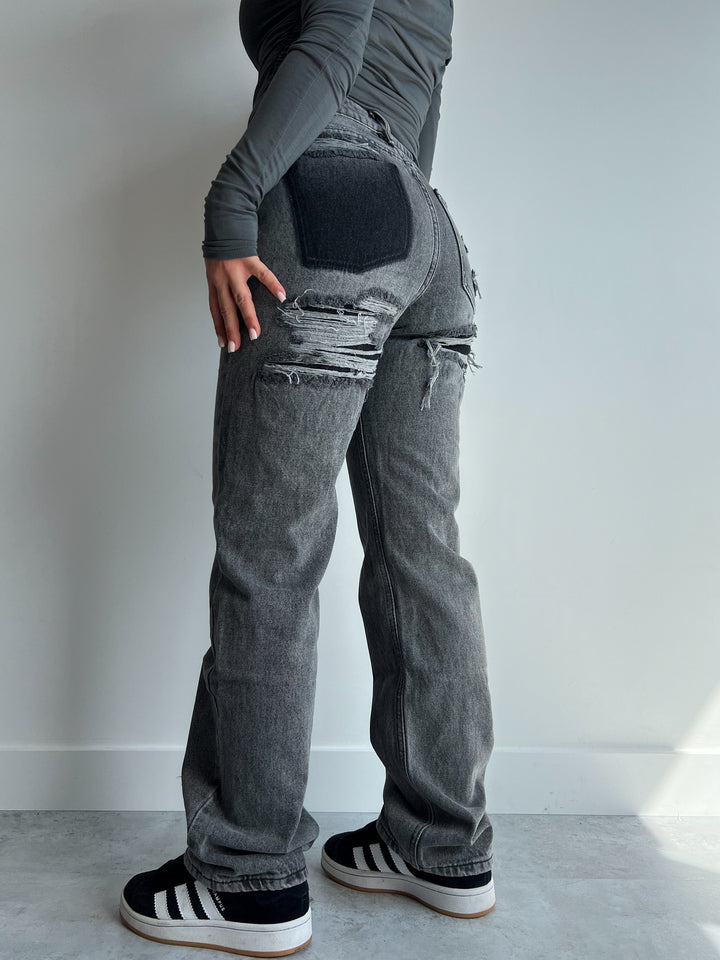 Levoire | Jeans Taille Haute Déchirés Gris Jeans Avec Jambes Droites Jeans Pour Femmes Gris