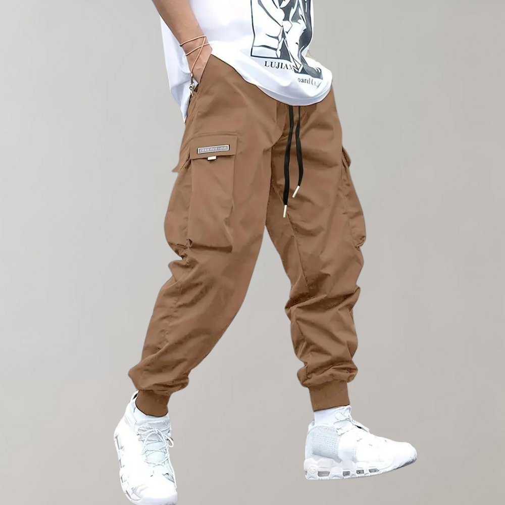 Levoire | Pantalons Cargo Amples Avec Cordons Ajustables Et Plusieurs Poches Khaki