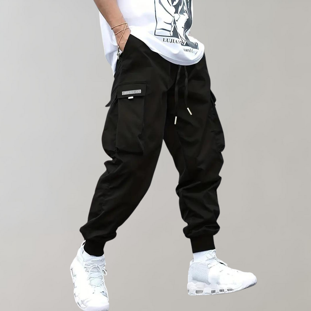 Levoire | Pantalons Cargo Amples Avec Cordons Ajustables Et Plusieurs Poches Noir