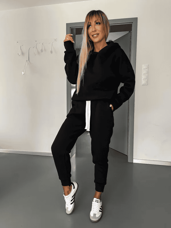 Levoire | Ensemble De Sweatpants Confortable Ensemble De Cordon Ensembles De Jogger Pour Femmes Noir