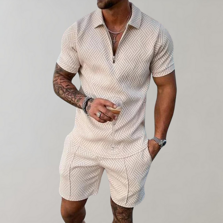 Levoire | Two Piece Set With Zipper Blouse With Short Sleeves And Pocket Shorts Khaki