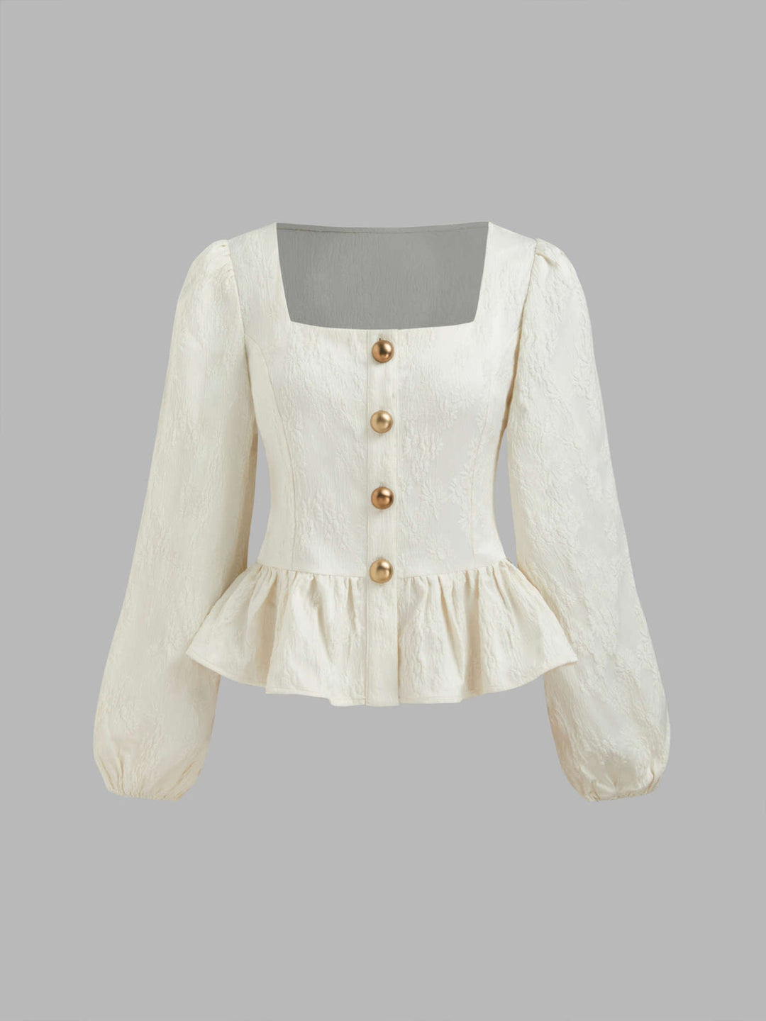 Levoire | Haut Floral à Col Froncé et Boutons Style Blanc