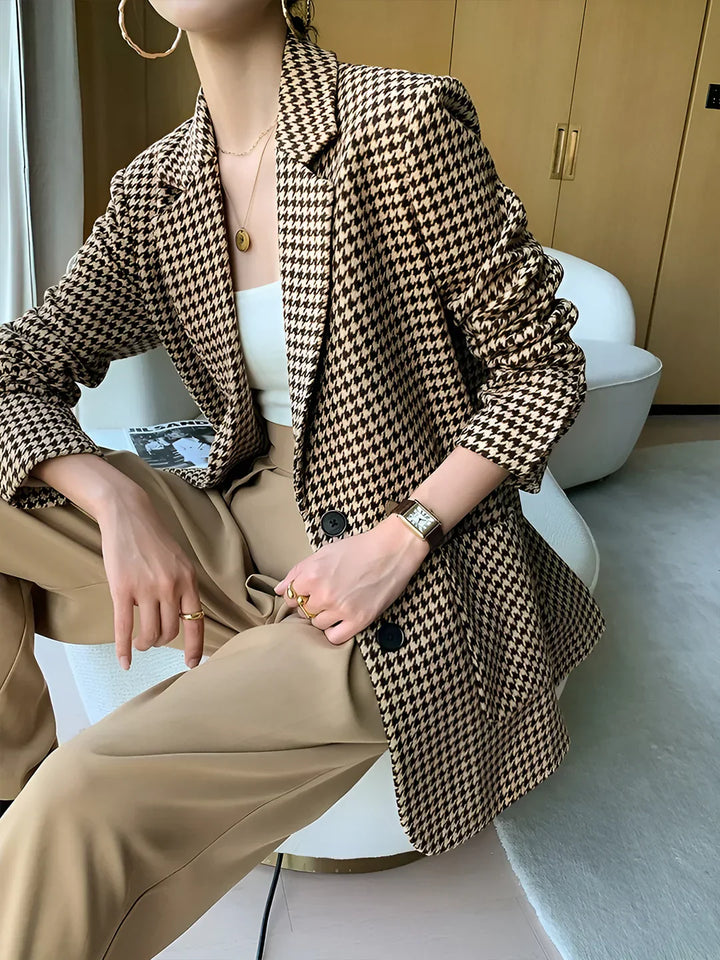 Levoire | Blazer À Carreaux Élégant À Fermeture Avec Ceinture
