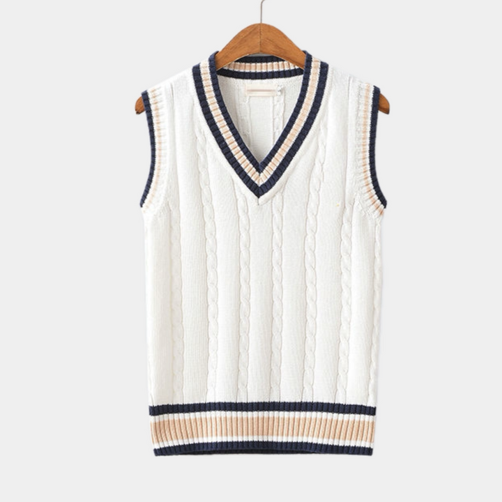 Levoire | Gilet Tricot Col V Style Décontracté Blanc