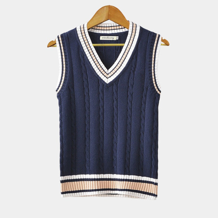 Levoire | Gilet Tricot Col V Style Décontracté Bleu