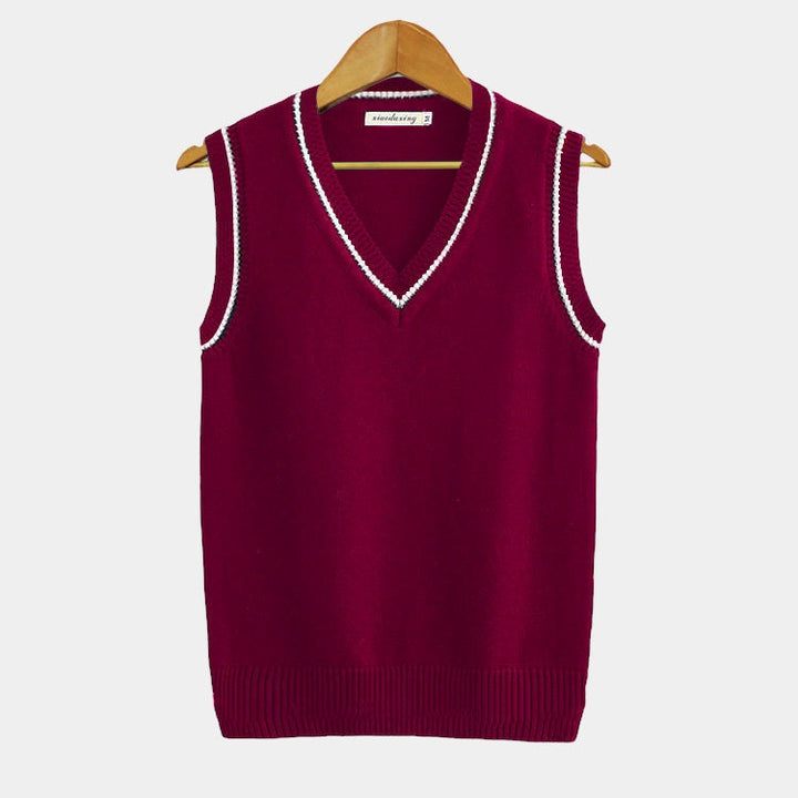 Levoire | Gilet Tricot Col V Style Décontracté Mörkerouge