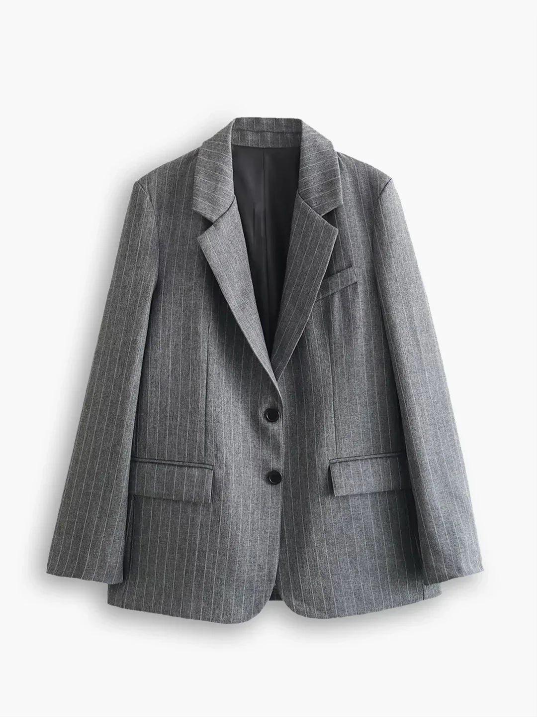 Levoire | Blend Yli Taille Rayé Veste Retournée Gris