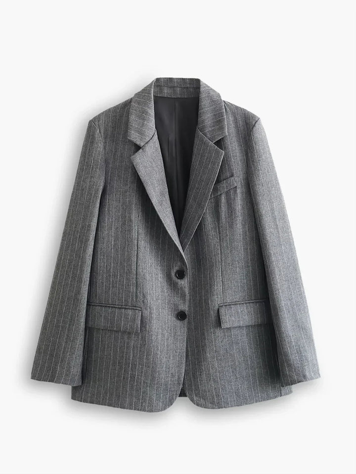 Levoire | Blend Yli Taille Rayé Veste Retournée Gris