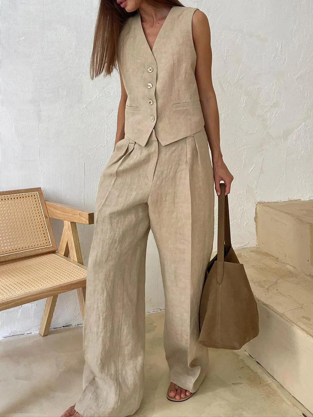 Levoire | Ensemble Élégant En Coton Et Lin Marron clair