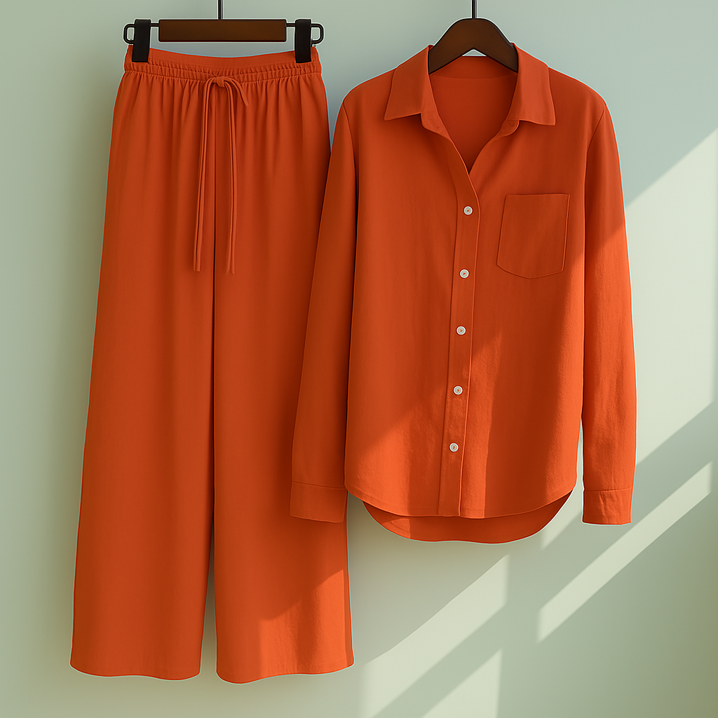 Levoire | Ensemble Élégant En 2 Pièces Avec Chemise & Pantalon Large CORAIL
