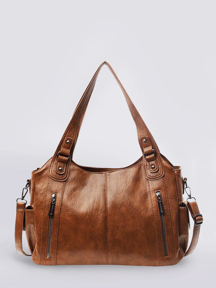 Levoire | Sac À Main En Cuir Classique Avec Des Détails Zippés Pour Femmes Braun