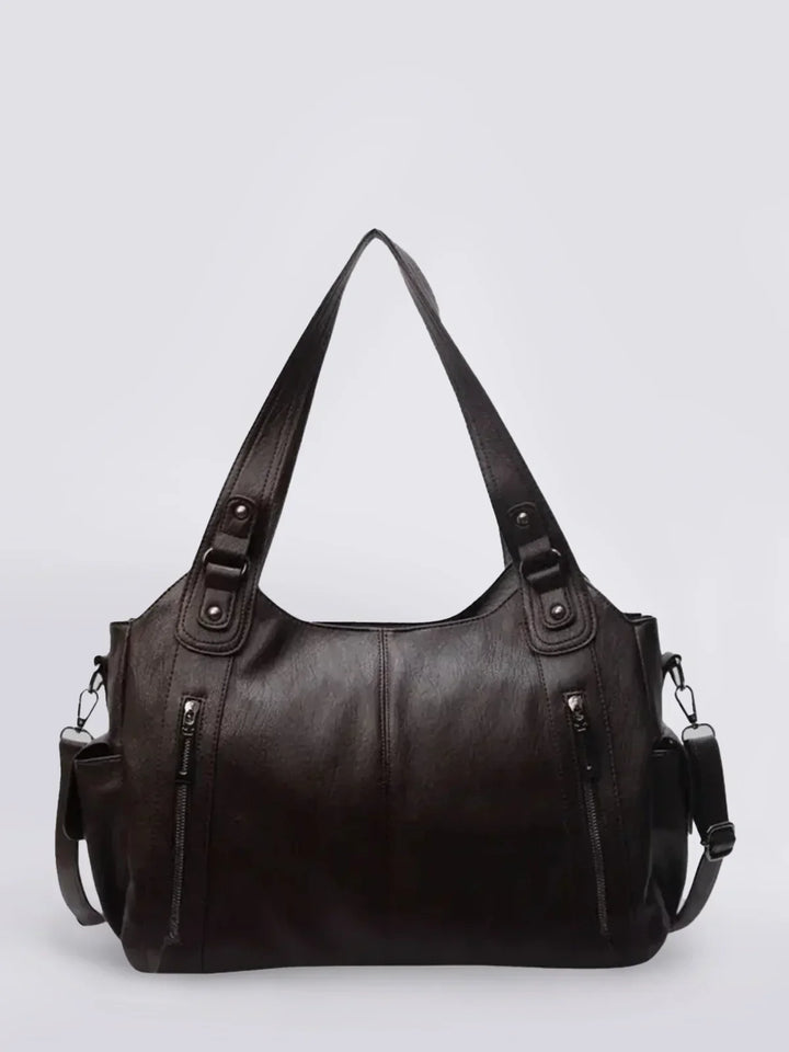Levoire | Sac À Main En Cuir Classique Avec Des Détails Zippés Pour Femmes Café