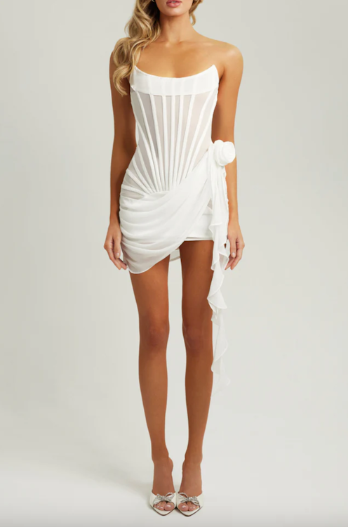 Levoire | Robe Mini Drapée En Mesh Chiffon À Fleurs