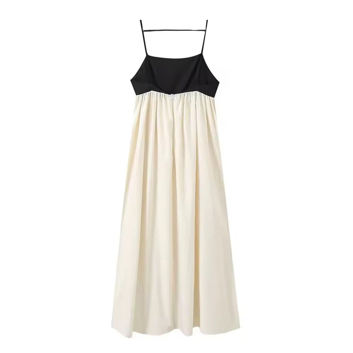 Levoire | Robe Maxi Avec Bretelles Fines Noir & Crème