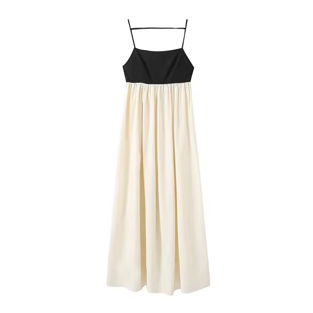 Levoire | Robe Maxi Avec Bretelles Fines Noir & Crème