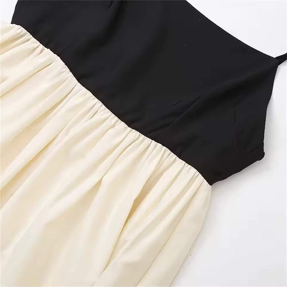 Levoire | Robe Maxi Avec Bretelles Fines Noir & Crème