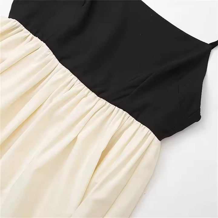 Levoire | Robe Maxi Avec Bretelles Fines Noir & Crème