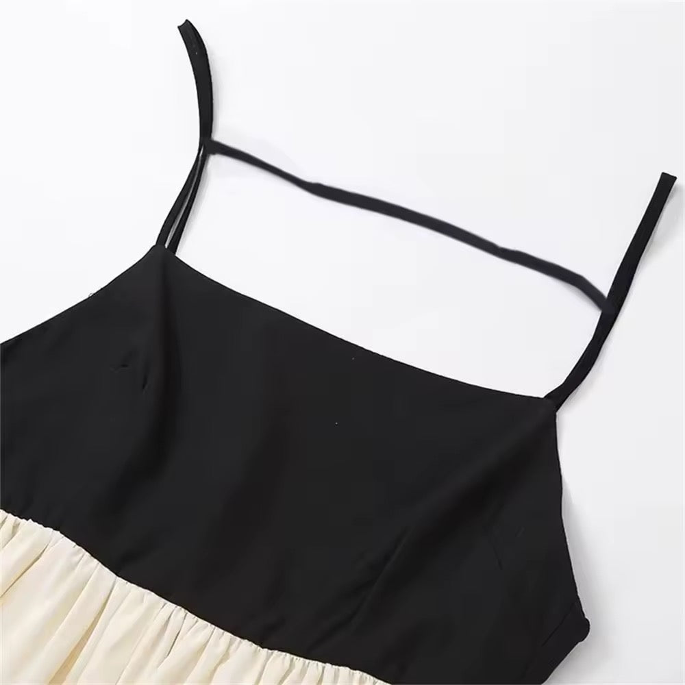 Levoire | Robe Maxi Avec Bretelles Fines Noir & Crème