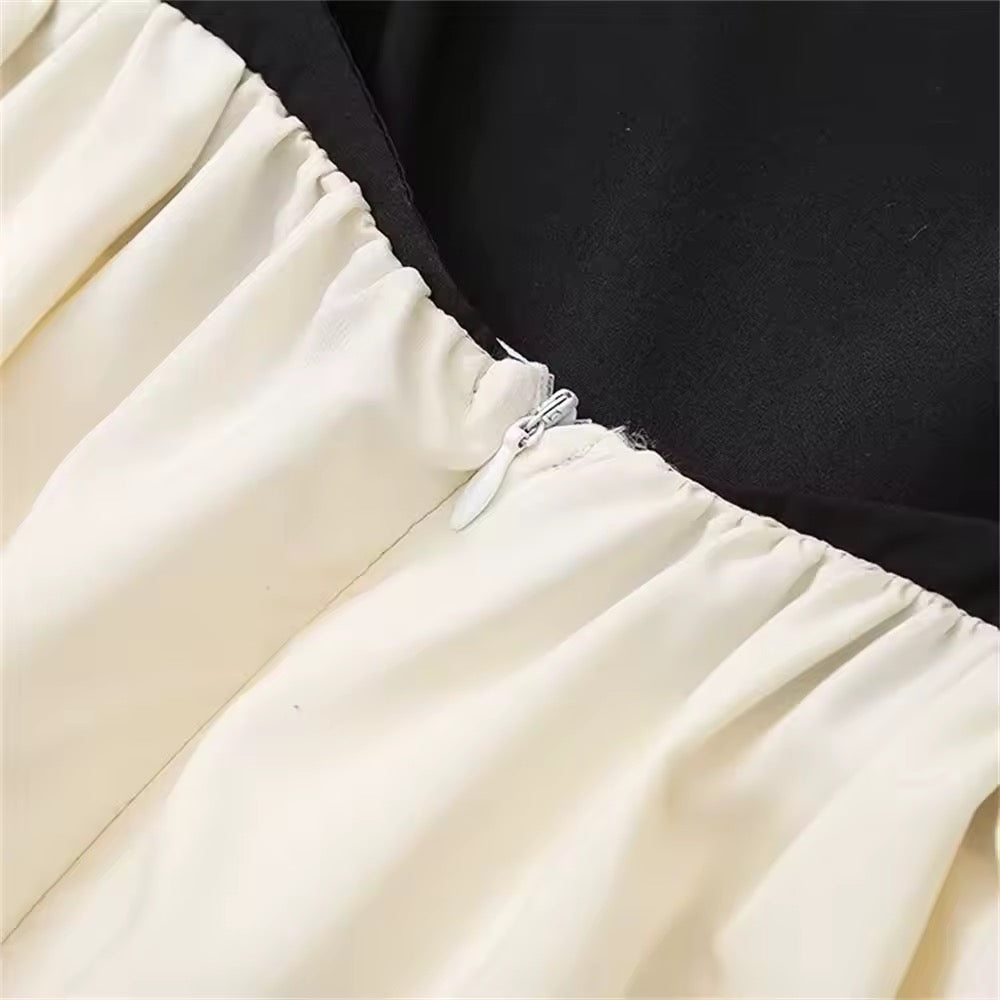 Levoire | Robe Maxi Avec Bretelles Fines Noir & Crème