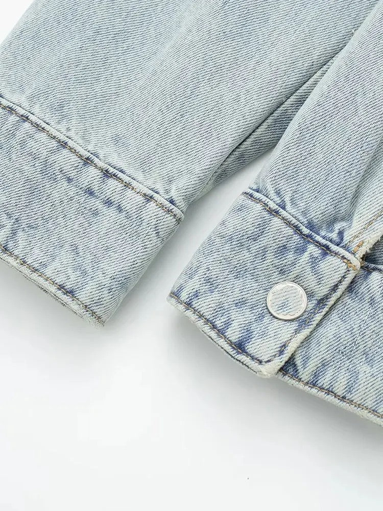 Levoire | Veste Cropped En Denim Bleu Clair Avec Ceinture