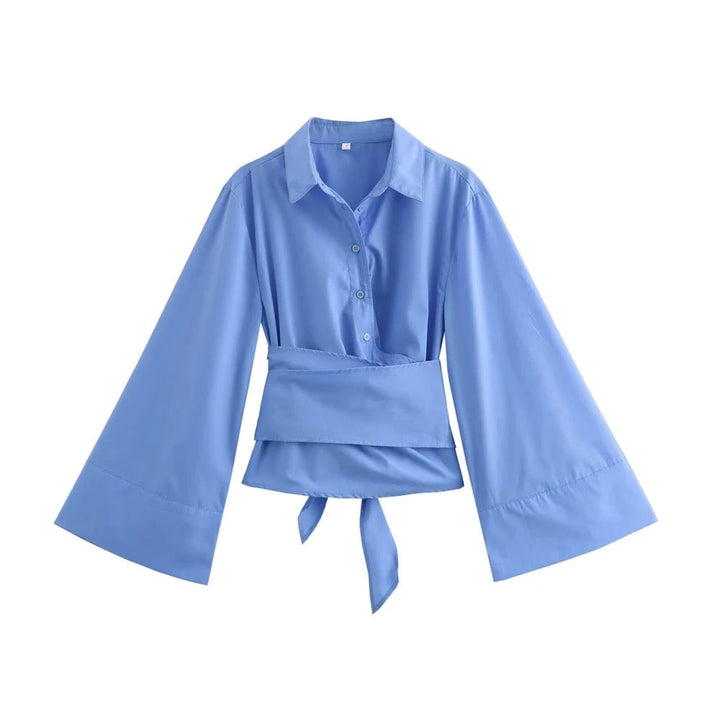 Levoire | Blouse Avec Manches Amples Et Ceinture Bleu