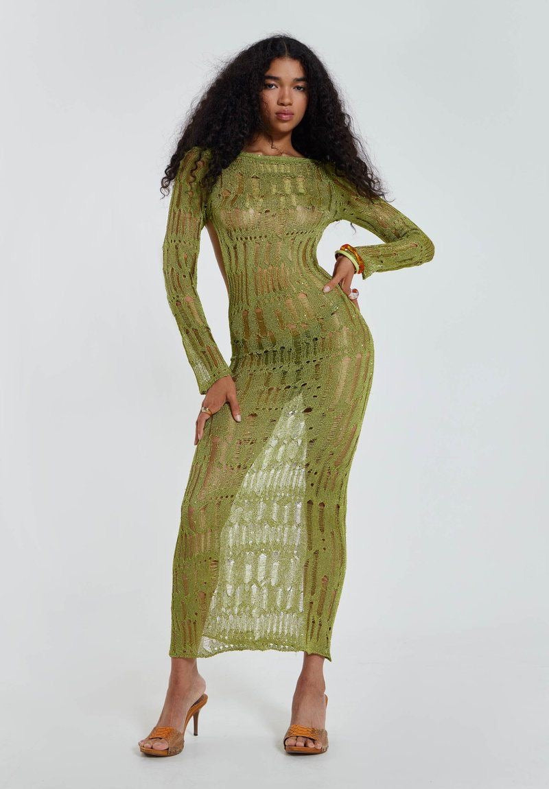 Levoire | Robe Maxi En Tricot Transparente Avec Éclat Métallique