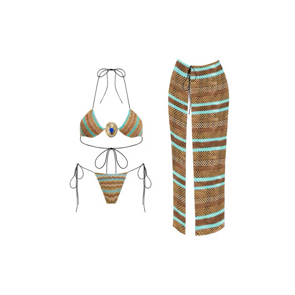 Levoire | Bikini Avec Jupe Maxi En Turquoise Et Marron L