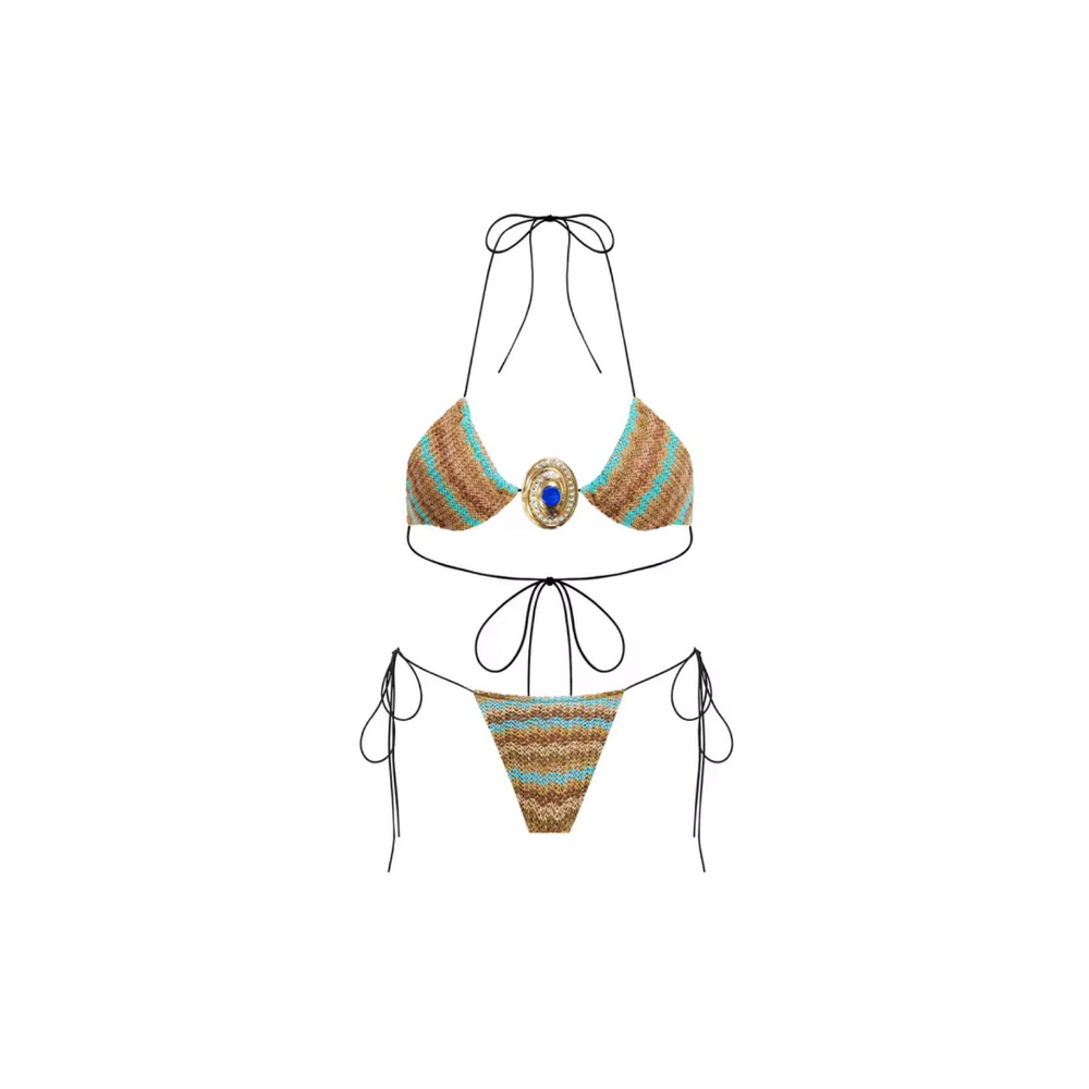 Levoire | Bikini Avec Jupe Maxi En Turquoise Et Marron