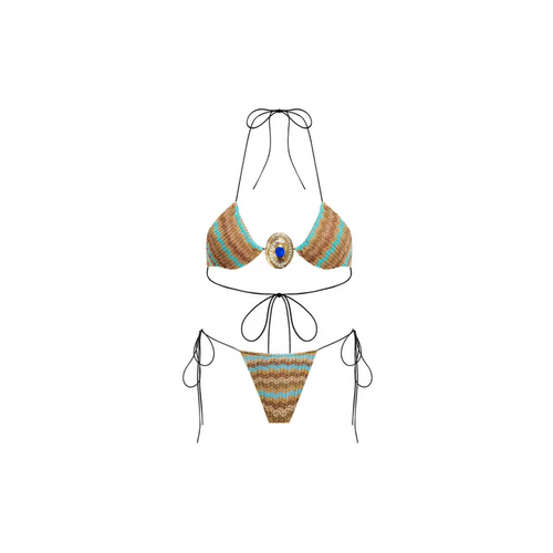 Levoire | Bikini Avec Jupe Maxi En Turquoise Et Marron