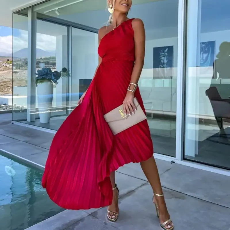 Levoire | Robe plissée à une épaule Rot