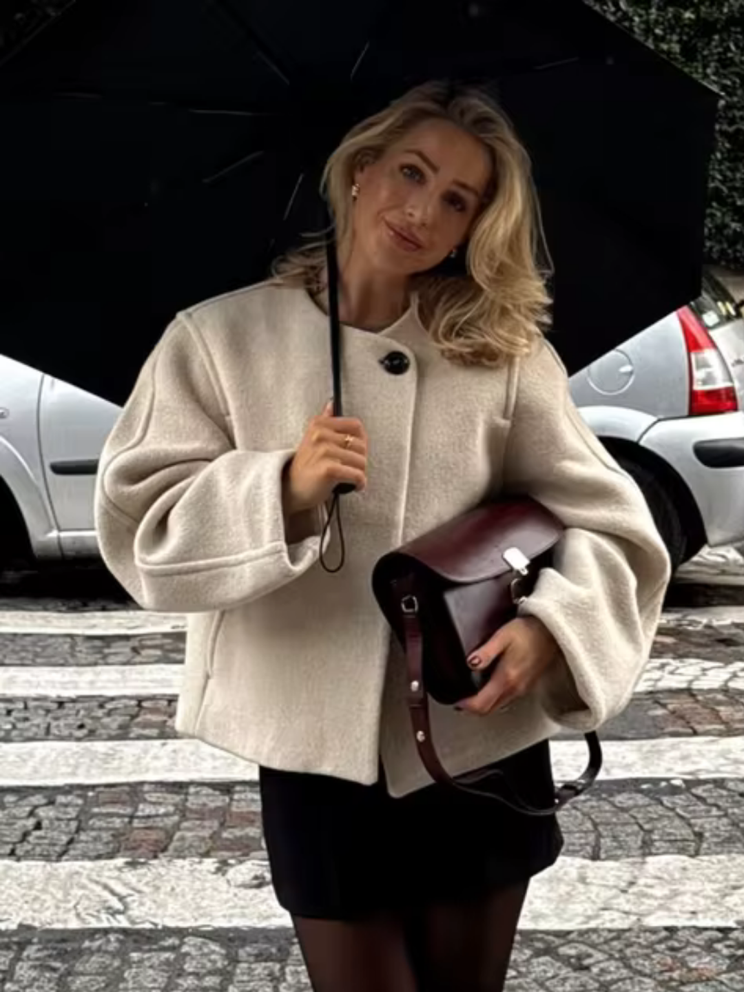 Levoire | O-Cou Panneau Court Veste Blanc de lait