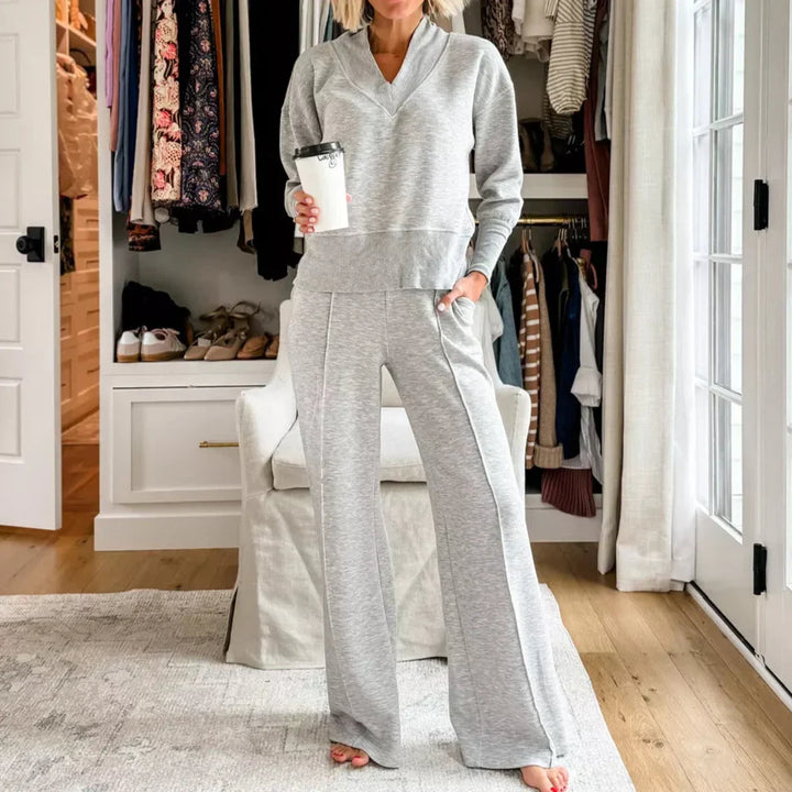 Levoire | Ensemble Salon Décontracté en Coton Doux avec Décolleté en V Gris clair