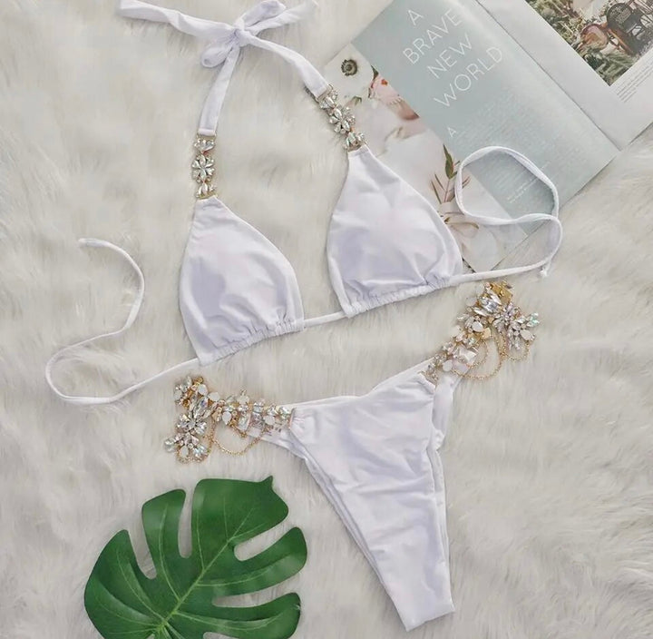 Levoire | Vegas Tiny Crystal Diamante Bas Taille Bikini Ensemble
