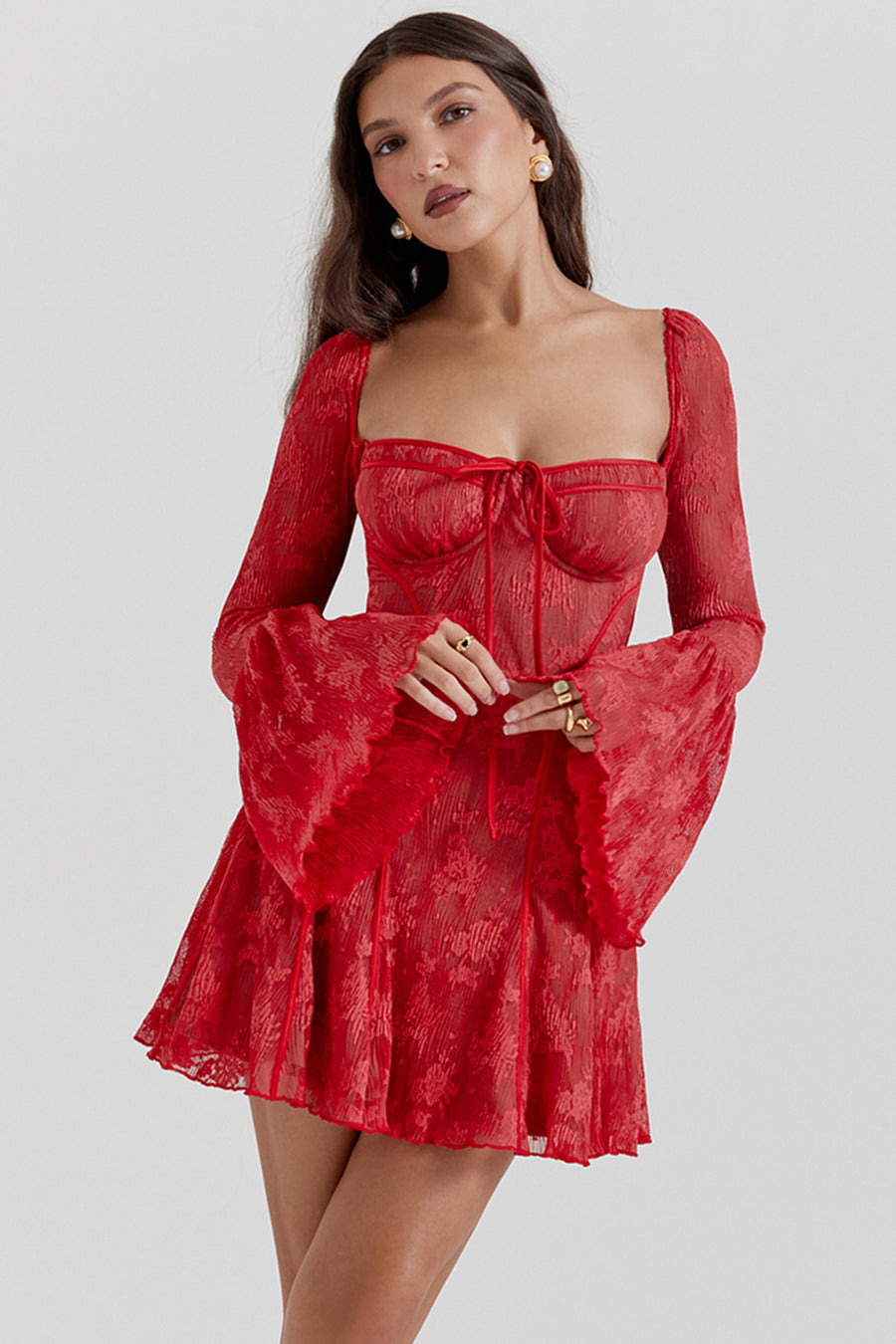 Levoire | Vintage Lace Élégant Imprimé Mini Robe Rot