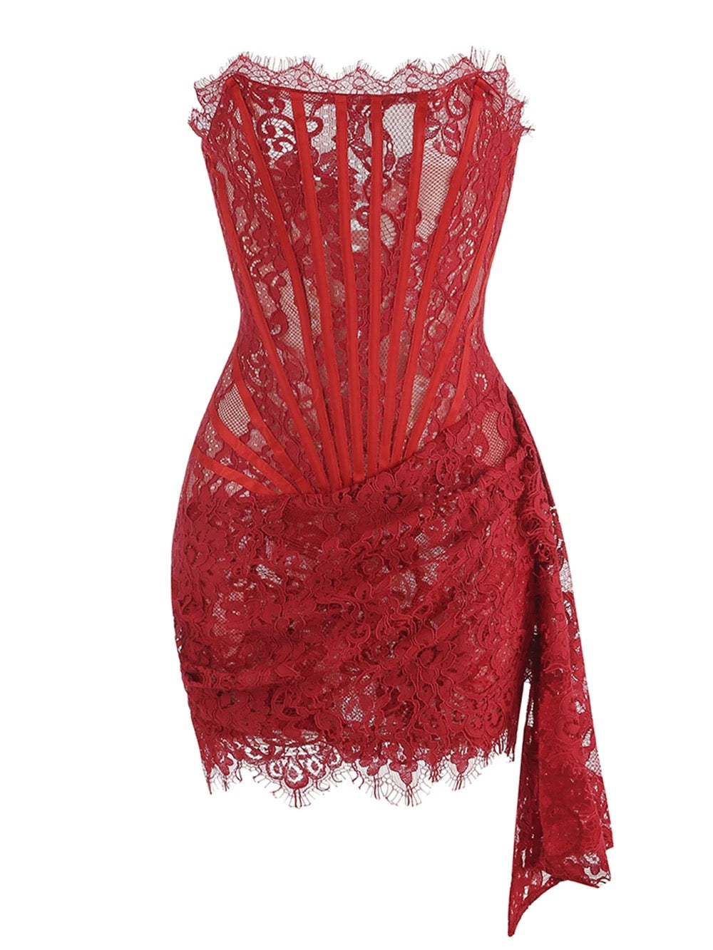 Levoire | Corset Spitze Mini Robe Rot